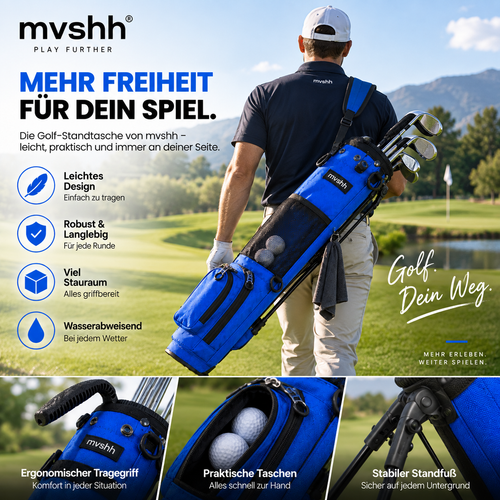 Leichte Golf Standbag mit Ständer, Tragegurt & mehreren Taschen – mvshh